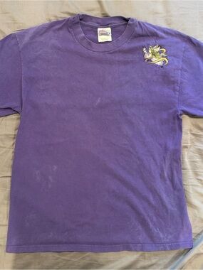 Vintage 90s Hanes Beefy T Shirt Large Purple Angel Embroidered Sun Faded USA